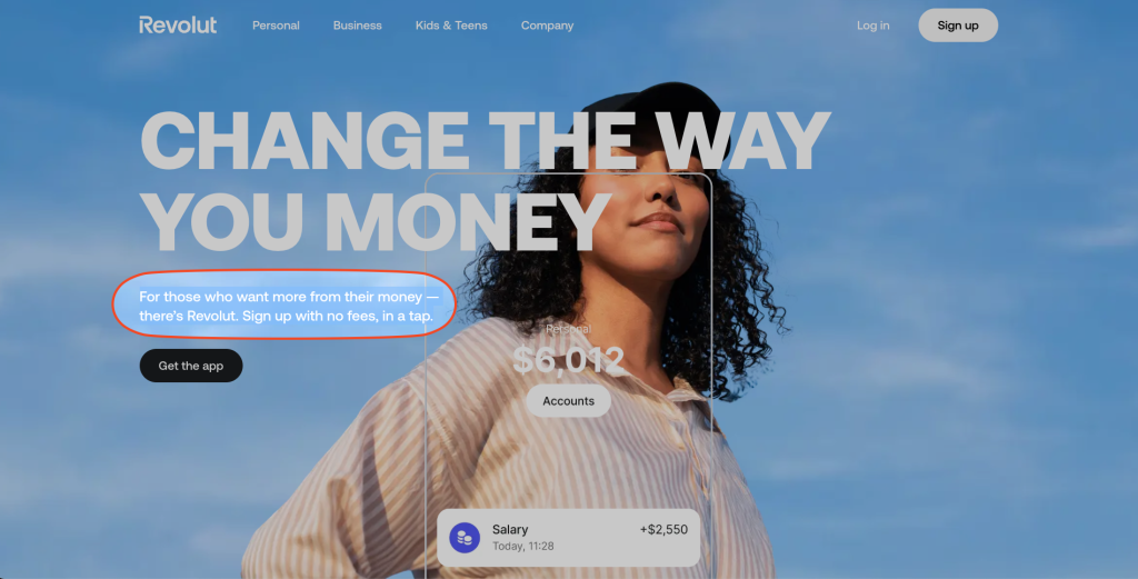 9 Key Elements of a High-Converting Landing Page - With Examples 6 Revolut subheading landing page lements