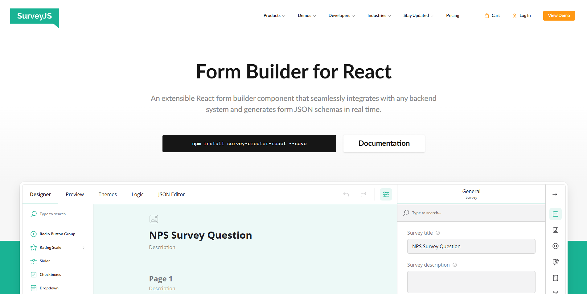 Best React Form Builder Developer Should Check 7 SurveyJS React Form Builder