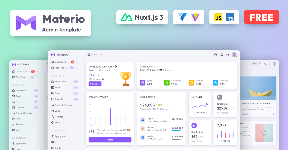 Materio - Free Vuetify NuxtJS 3 Admin Template