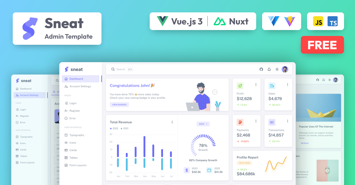 Sneat Admin dashboard NuxtJS 3 